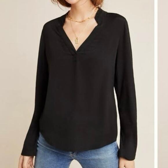 Anthropologie Porridge Aiden Black Roll Tab Sleeve Floral Detail NWT - Size 1X - Picture 3 of 9
